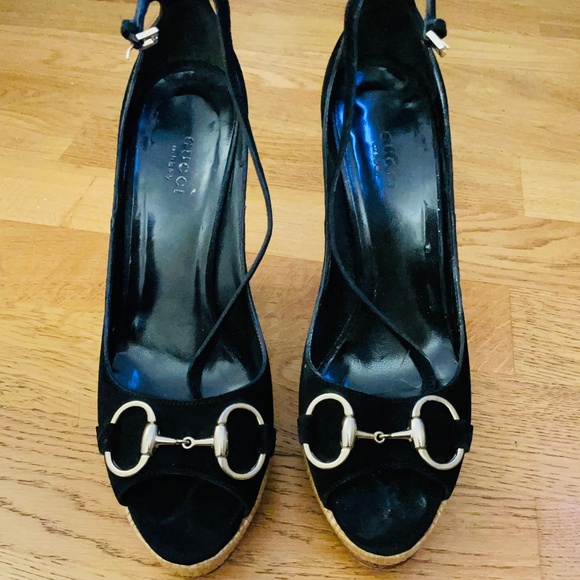 Gucci horsebit suede open toe wedges - Picture 1 of 5